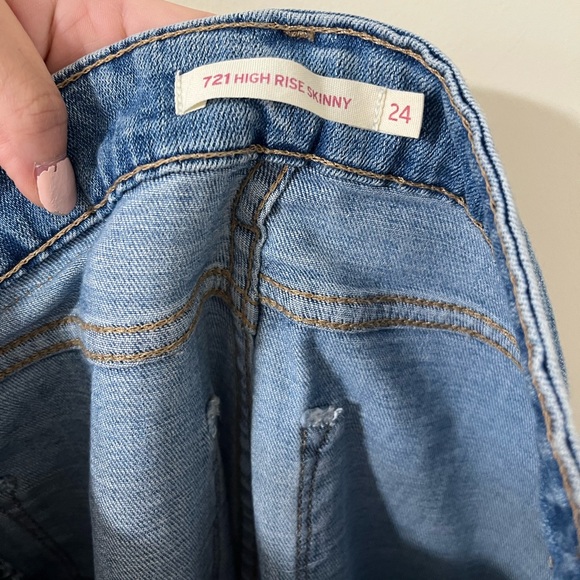 Levi's 721 High Rise Skinny Distressed Denim Jeans Size 24 - Picture 11 of 12